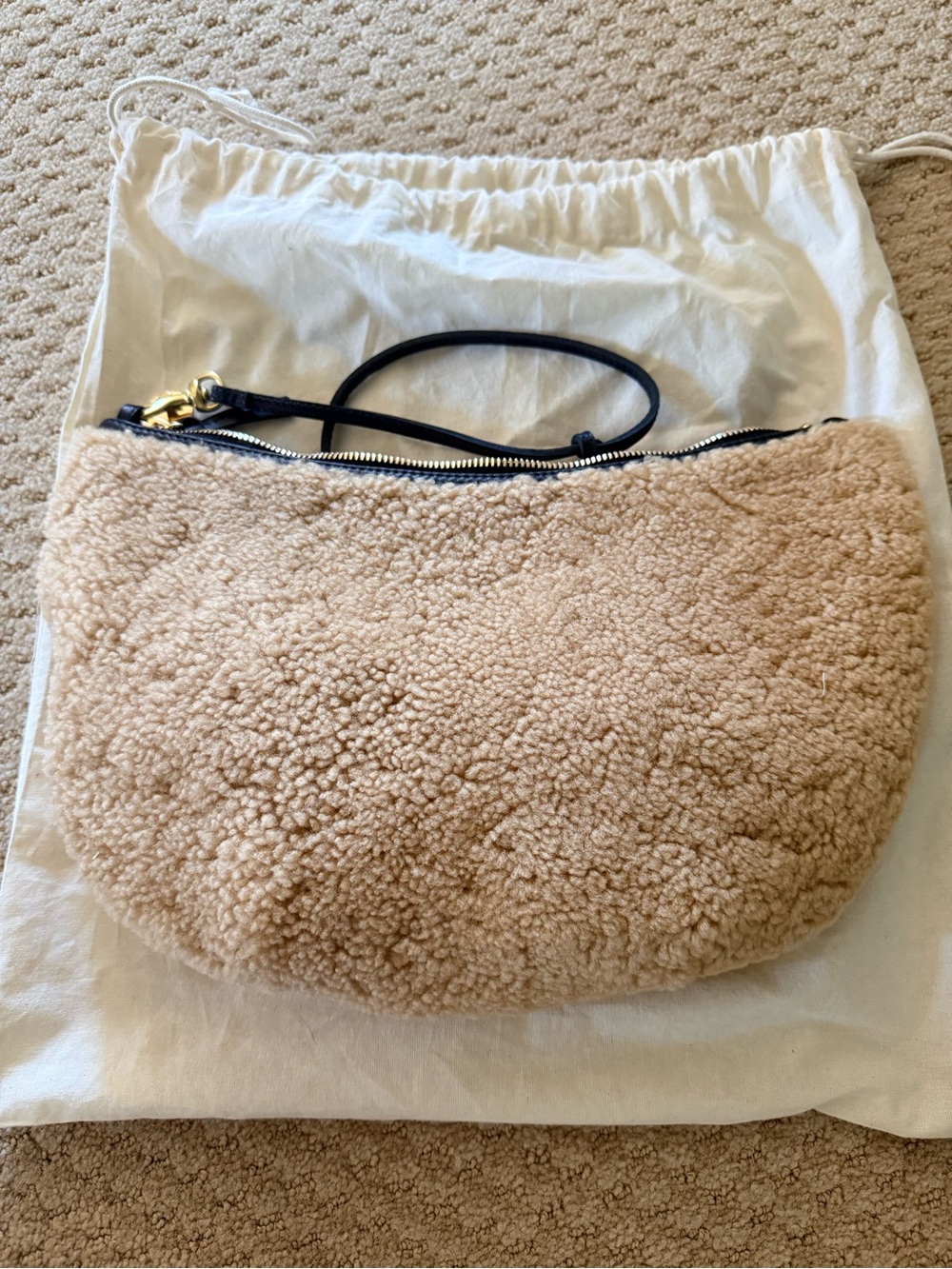 Clare V. Lune Shearling Shoulder Crossbody Bag in Beige